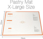 Silicone Pastry Mat X-Large 75 cm x 52 cm, Nonstick Dough Rolling Mat with Measurement Markings, Heat Resistant to 450°F, BPA Free, Dishwasher Safe Baking Mat