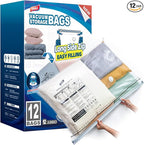 TAILI 12 Pack Vacuum Storage Bags, LONG SIDE ZIP (39x28 inch) Vacuum Seal Bags for Clothing, Jumbo Storage Space Saver for Beddings, Comforters, Blanket, Pillows and Clothes