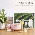 DOWAN Matcha Whisk Set, 7 Pcs Matcha Set Includes Bowl with Spout, Whisk and Holder, Bamboo Scoop and Holder, Sifter and Tea Towel - 7 Pcs Matcha Kit Gift for Lovers Beginners, Christmas (Pink)