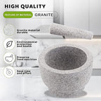 Mortar and Pestle Set,Heavy Duty,Unpolished Granite,6 Inch-2Cup Capacity,Grinder for Spices and Seeds,Grinding,Crushing and Mashing Spices,Nuts,for Guacamole,Garlic Sauce,Gray.
