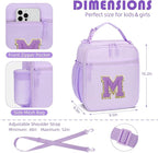 Initial Insulated Lunch Bag for Girls Kids, Back to School Gift, Reusable Leak-proof Lunch Box with Adjustable Strap for School Daycare Travel Picnic (Purple,M)