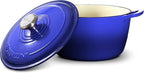 Signature Enameled Cast Iron Dutch Oven, Non-Stick Serving Pot with Tight Fitting Lid for Perfect Roasting, Baking, Sauteing, and Bread Making | 5.5Q (5.2L) - Indigo Blue