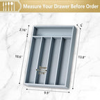 Silverware Organizer, 10 Inch Utensil Organizer Kitchen Drawer Organizer Bamboo Silverware Holder Cutlery Tray Organizer in Drawer Flatware Organizer Tray(5 slots, Gray）