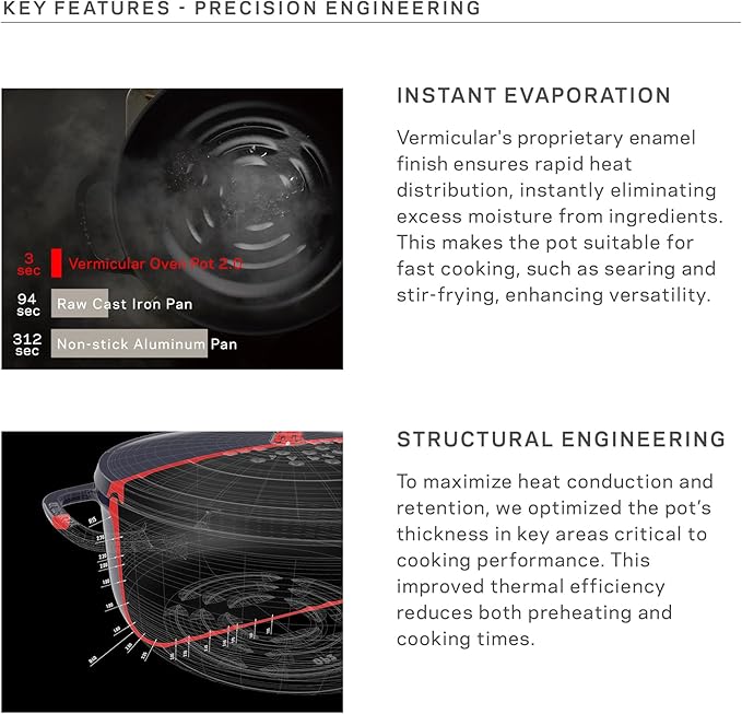 Vermicular Oven Pot 2.0 | Lightweight Enameled Cast Iron Pot | 26cm (5.9 Qt) | Non-Toxic | Induction-compatible | Dutch Oven | Made in Japan | Deep Ocean Blue