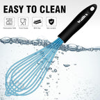 Walfos Silicone Whisk, Sturdy Stainless Steel Wire Kitchen Whisks, Heat Resistant up to 480℉ Whisk For Cooking Non Scratch, Multicolor 5+7+9+11in Whisks & 5+7in Mini Wisk, Great for home baking.