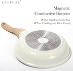 ESLITE LIFE Nonstick Ceramic Frying Pan Skillet with Lid, Non-Toxic Egg Omelette Kitchen Cooking Pans Compatible with All Stovetops (Gas, Electric & Induction), PTFE & PFOA Free (White, 8" w/Lid)