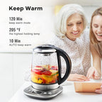 Mecity Electric Tea Kettle Borosilicate Glass Tea Maker With Temperature Control and Infuser - LCD Display and Preset Brewing Programs - 1.7 Liter Water Boiler