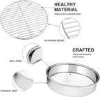 E-far Round Cake Pan with Rack Set, 9½-inch Stainless Steel Cake Pans and Baking Cooling Racks, Non Toxic & Healthy, Mirror Polished & Dishwasher Safe - 4 Pieces (2 Pans + 2 Racks)