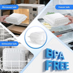 YANGRUI Food Containers 8 Inch 34 oz 55 Pack - Shrink Sealed & Stackable | BPA Free Mineral Filled PP Plastic | Heavy Duty Freezer & Microwave Safe | Restaurant Grade 3 Section White Lunch Boxes