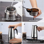 Coffee Maker 6 Cup Moka Pot Stainless Steel Percolator coffee pot Espresso Maker, Compatible with Gas, Electric, Ceramic, and Induction stovetops(10 fl oz/300 ml)