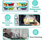 VERONES 10 Pack Glass Meal Prep Containers - 2 Compartment Set, 30 OZ Airtight Glass Lunch Containers with Lids, for Microwave, Oven, Freezer & Dishwasher Friendly, Green