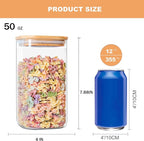 Glass Storage Jars 6 Pack -50oz (10cmx20cm)Clear Glass Food Storage Containers with Airtight Bamboo Lid Stackable Kitchen Canisters for Candy,Cookie,Rice,Sugar,Flour,Pasta,Nuts and Spice Jars(Square)