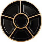 Plasticpro 6 Sectional Round Plastic Serving Tray/Platters Black & Gold Pack of 8