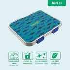 Bentgo Kids Stainless Steel Prints Leak-Resistant Lunch Box - 3-Compartments with Bonus Silicone Container, Durable, Eco-Friendly, Dishwasher Safe, BPA-Free, Ideal for School, Ages 3+ (Shark)