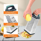 Box Grater, Stainless Steel Cheese Graters for Kitchen, 4 Sided Food Grater with Handle, Cheese Slicer for Food Vegetables Potatoes Carrot