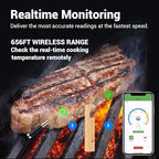 Wireless Meat Thermometer Digital, Long Range Bluetooth 5.2 with App Control, Compatible with iOS & Android, IP68 Waterproof, Fast Charging & Magnetic Smart Food Thermometer for Oven Grill BBQ Smoker