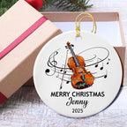 Personalized Violin Player Ceramic Decor Ornament, Customized Text Year Name Violinist Christmas Ornaments Gift for Friends Husband Wife Grandkids, Violin Instrument Lover Ceramic Xmas Tree Ornament