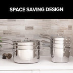 Nuwave Stainless Steel 9-Piece Pro-Smart Cookware Set, Space Saving Nestable Design, Heavy-Duty Tri-Ply, Dishwasher & Oven Safe, Ergonomic Stay-Cool Handles, Induction-Ready & Works on All Cooktops