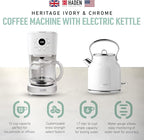 HADEN Coffee Machine, 12 Cup Drip Coffee Maker Bundled with Heritage 1.7 Liter Stainless Steel Electric Kettle, Ivory & Chrome