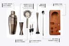 Mint & Mortar Cocktail Shaker Set, 7-Piece Bartender Kit with Stand, 24oz Martini Shaker Bottle Stainless Steel Bar Tools, Home Bar Accessories Drink Mixer, Barware Gift Set - Brushed Gold