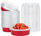 Beasea Disposable Mini Pie Tins with Lids, 50 Pack 4” 8oz Bright Red Aluminum Baking Foil Tins Small Round Tart Container for Individual Dessert Cupcake Muffin Cheesecake Ramekin Quiche Oven Dishes