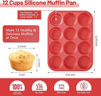 Silicone Muffin Pan with Metal Reinforced Frame,2 Pcs 2.9" Regular Size 12 Cups Egg Bite Mold,Non-Stick,Easy Release,For Egg Muffins, Cupcakes, Large Muffins,Cheesecakes(Orange + Red)