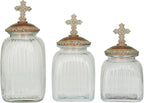 Deco 79 Glass Round Decorative Jars, Set of 3 15", 13", 11" H, Clear