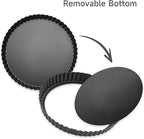 Tart Pan Removable Bottom - 9 Inch Non-Stick Carbon Steel Pie Pan for Baking Tarts, Pies, Quiches, Brownies, Quiche Baking Dish with Fluted Edges, Fruit Tart Mold