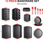 Baking Pan Set, 39 Piece Premium Baking Set, Nonstick Bakeware Sets BPA Free, Cookie Sheets for Baking Nonstick Set, Steel Baking Sheets for Oven with Muffin Pan, Cake Pan & Kitchen Utensils - Black
