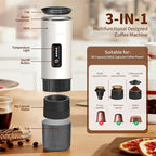 Leozora 20Bar Portable Espresso Machine, 7500mAh USB-C Rechargeable, 3-in-1 for Ground Coffee & Nespresso/DG Capsules, Stainless Steel Travel Coffee Machine for Camping, Car, Office，White