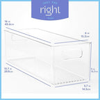Plastic Food Storage 2 Pack Clear Container Bin with Handles for Organizing Kitchen, Pantry, Refrigerator, Freezer, Pantry, Cabinet, Closet, Bathroom. 16”x6”x5”