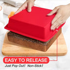 Walfos Silicone Square Cake Pan, 8 inch, Red, BPA Free, Non-Stick, Heat Resistant, Easy to Clean and Store, Ideal for Brownies, Cakes, Bread, Pie, Lasagna, and More