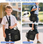 Initial Insulated Lunch Bag for Boys Kids, Back to School Gift, Reusable Leak-proof Lunch Box with Adjustable Strap for School Daycare Travel Picnic（Black，O）