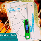 Instant Read Meat Thermometer for Kitchen Cooking, Ultra Fast Precise Waterproof Digital Food Thermometer with Backlight, Magnet and Foldable Probe for Deep Fry, Outdoor BBQ, Grill(Green)