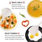 Silicone Cooking Utensils Set 5 Pcs Large Non-Stick Kitchen Utensils Set, Wooden Handle Heat Resistance Turner Soup Ladle Spoon Silicone Cooking Kitchen Gadgets BPA Free for Nonstick Cookware