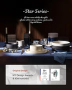 famiware Star 8.25" Pasta Bowls, Large Dinner Bowls Set of 6, Salad Bowl Plates, Shallow Bowls for Eating, Smoky Blue