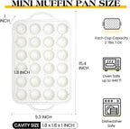 2 Pcs Mini Muffin Pans with Metal Reinforced Frame, 24 Cups Nonstick Silicone Cupcake Tray for Baking, Food Grade Small Muffin Molds with Handles (Cream)