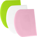 SURDOCA Dough Bench Scraper - 3P 5.9x4.3" Plastic Flexible Bowl Scraper, Sharp Edge & Angles Cake Scraper. Non-Slip Bakeware Decorating Tools for Sculpting & Modeling - Pink+White+Green