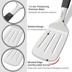 Slotted Spatula Stainless Steel, Large Metal Turner Spatula for Cast Iron Skillet and Flat Top Grills, Full Tang Silicone Handle, Heavy Duty Smash Burger & Egg Flipper, 4.6 x 3.7 In