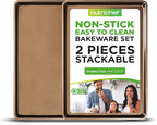 NutriChef 2-Piece Nonstick XL Cookie Sheets for Baking - 22" x 16" Stackable Extra Large Baking Sheet - Carbon Steel Baking Pans, PFOA, PFOS, PTFE Free- NCLGBP28