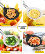 Kitchen Ladle Strainer Set of 2 Large Slotted Spoon with High Heat Resistant BPA Free Non Stick Cooking Skimmers For Draining and Frying (Black-White)