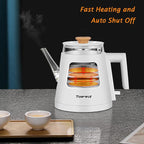 TOPWIT Electric Kettle, 1.0L Electric Tea Kettle with Removable Stainless Steel Infuser, BPA-Free Electric Glass Kettle with Window, Double Wall Water Warmer, Gooseneck, Auto-shut Off, White