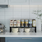 Expandable Spice Rack Kitchen Cabinet Shelf Organizer, Stackable Storage Shelves Racks, Adjustable Counter Shelving for Cabinets, Countertop, Cupboard,Pantry and More(1Pack/Black/Large)