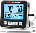 Alpha Grillers Turkey Thermometer - Digital Meat Thermometer with Electric Oven Safe Wired Leave-in Probe for Cooking & Roasting - Large Display with 7 Preset Temp Alerts, Timer & Alarm