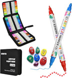 36 Colors Acrylic Paint Pens, Dual Tip Acrylic Paint Markers for Paper, Wood, Canvas, Stone, Rock Painting, Glass, Fabric, DIY, Ceramic, Art Supplies for Kids and Adults Drawing (Dot + Fine)