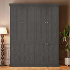 70.8" Tall Bookshelf with Doors, Farmhouse Modular Bookcase with 4-Tier Adjustable Shelves, Large Storage Cabinet for Home Office, Living Room, Black