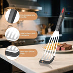 2Pack Silicone Fish Spatulas for Nonstick Cookware,Fish Turner Spatula Stainless Steel with Heat Resistant Silicone Edge,Metal Slotted Spatula for Flipping Fish Egg Patties Fries Pancake Steak (Black)