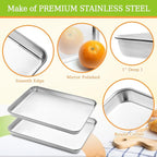 CEKEE Stainless Steel Baking Sheet Set of 2, Cookie Sheet for Baking Pan Tray, Toaster Oven Baking Pan Set, Rectangle Size 16 x 12 x 1 inch, Non Toxic, Mirror Finish & Rust Free, Dishwasher Safe