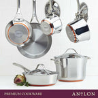 Anolon Nouvelle Stainless Stainless Steel Frying Pan / Fry Pan / Stainless Steel Skillet with Lid - 12 Inch, Silver