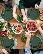 PULOTE 200PCS Green Plastic Plates - Heavy Duty Green Disposable Include 100 Each (10 inch Dinner & 7 inch Dessert) Plates for Christmas Party